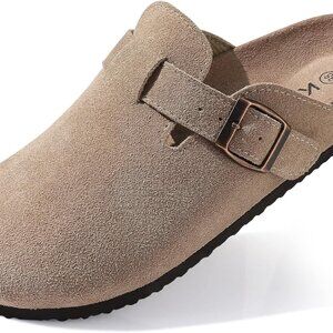 Genuine Suede Clogs for Women Cork Footbed Sandals Leather Mules Potato Shoes wi
